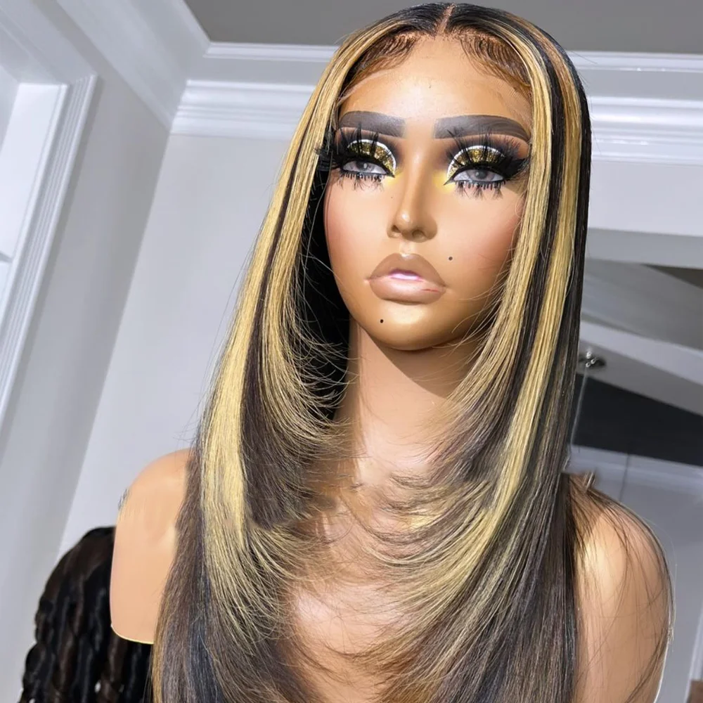 ishe Wholesale Brazilian Remy Human Hair 13x4 Lace Front Wigs honey blonde highlight layered Human Hair Wigs For Black Women