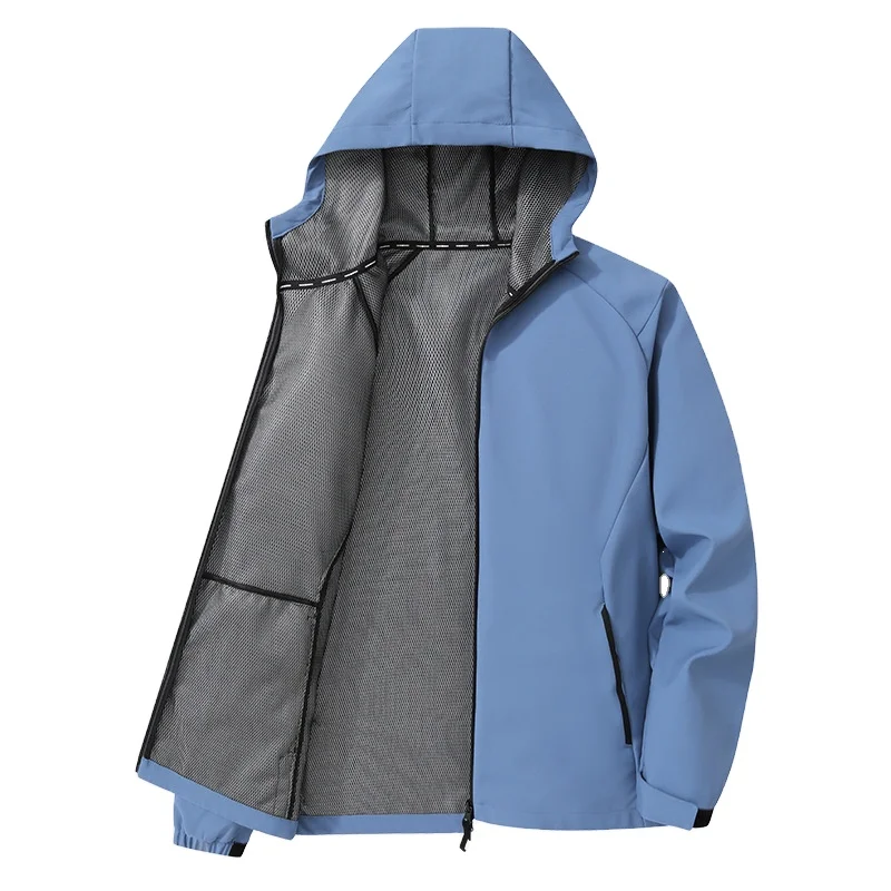 Fashion men windbreaker hoodie jacket coat with zipper custom logo polyester windbreaker jacket