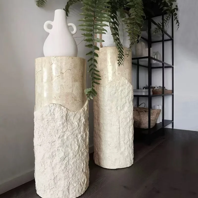 Villa Courtyard Floor Travertine Column Gardening Decoration Travertine Columns For Decor Outdoor Garden