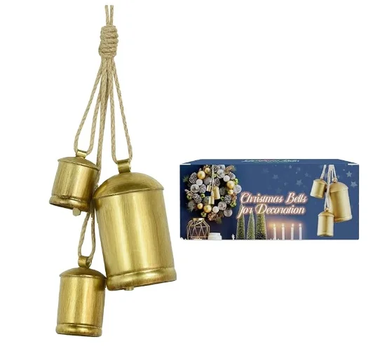 Рождественские колокольчики золотые металлические винтажные с подвесными веревками рождественские для украшения дверей окон елки венки