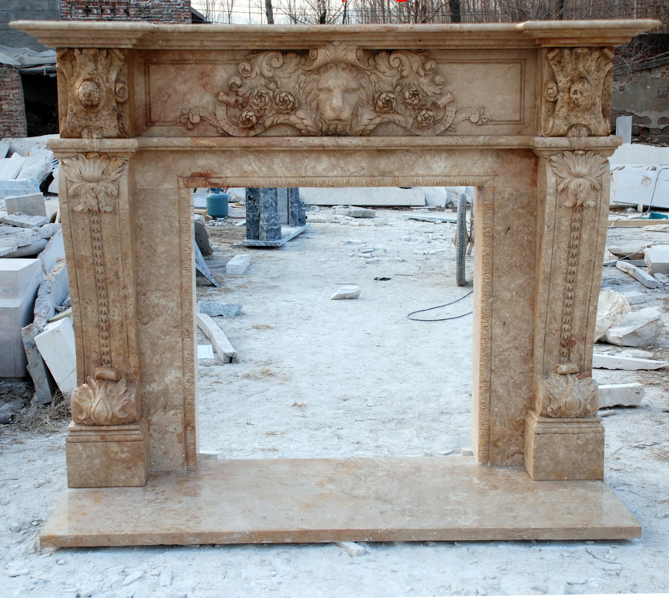 House Decoration Freestanding Fireplace Marble Fireplace With Lion Head