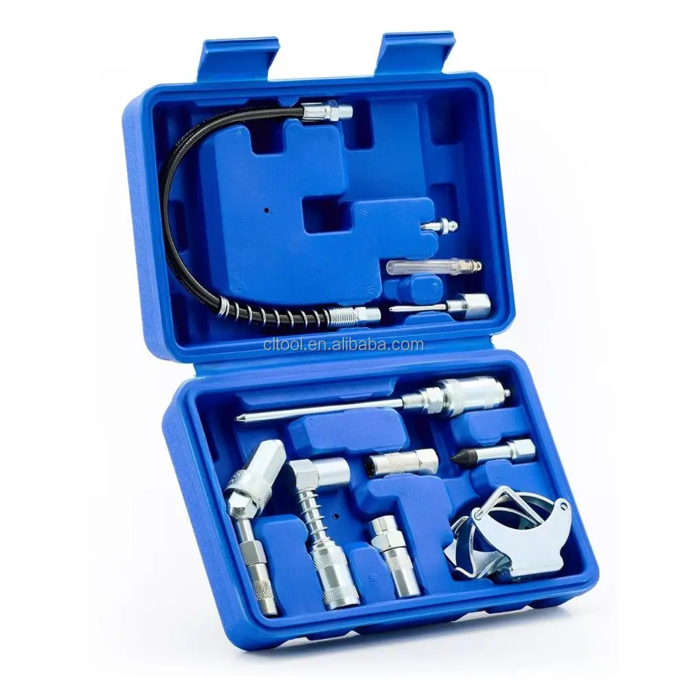 CLAUTOOL Hot sale 11PCs Grease Gun and Lubrication Accessory Fittings Aid Hoses Coupler Fittings Needle Nose Adapter Tool Kit
