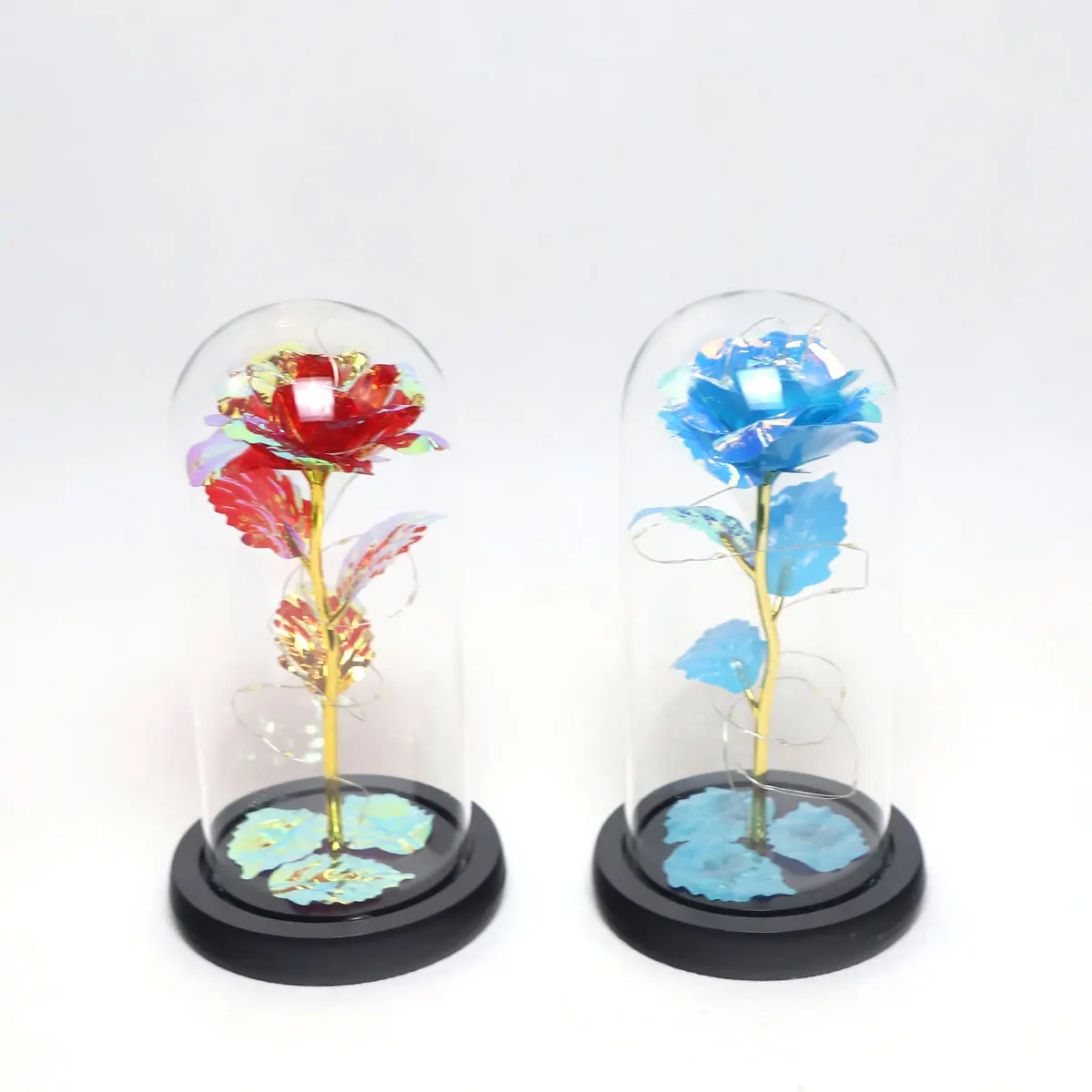 High Quality Rose Battery Operated Colorful LED Christmas Gift Forever Rose Light Up Flowers In Glass Dome