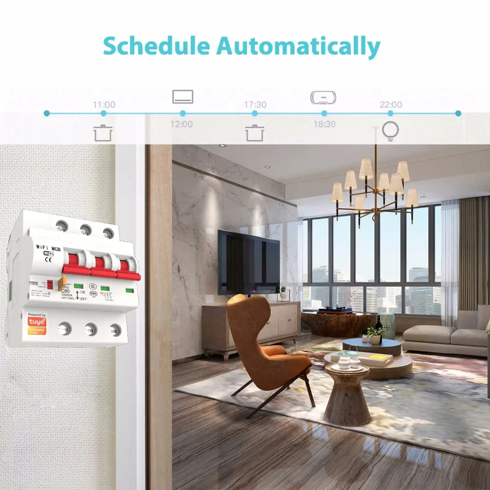 Tuya Smart 3P 16A-125A Remote Control WiFi Circuit Breaker/smart Switch/ Intelligent Automatic Recloser Alexa Google Compatible