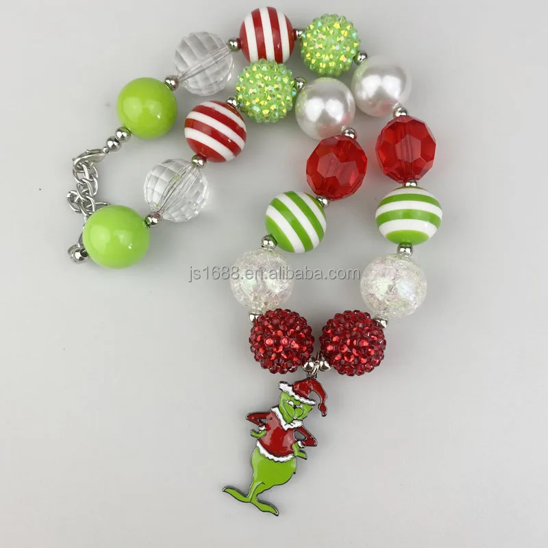 Custom christmas grinch necklace kids bubblegum beaded Necklaces litter girls puppy happy new year party gift Jewelry