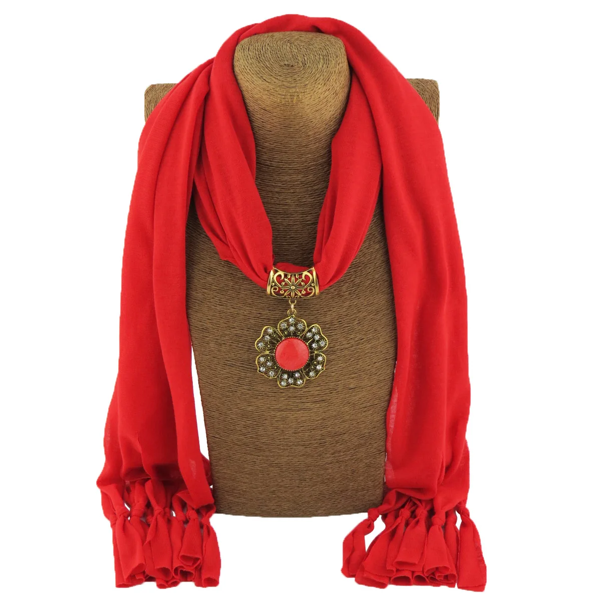 HZW-24120 Fashion national wind tassel art wholesale pendant jewelry women scarf with pendant