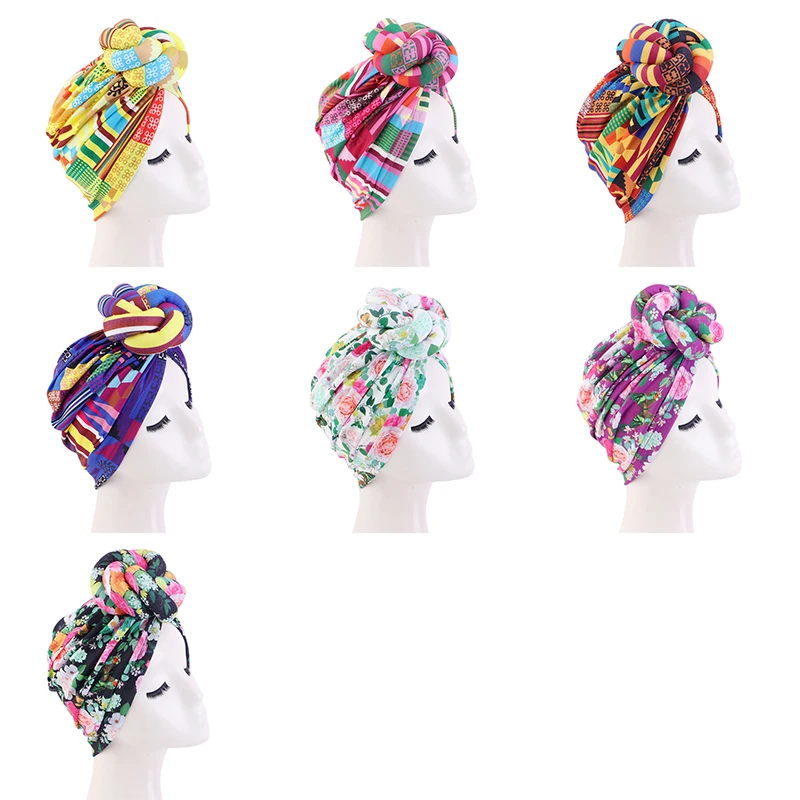African Custom Satin Lined Print and Soild Color Head wrap Hat Polyester Headband Top Knot Turban for Women