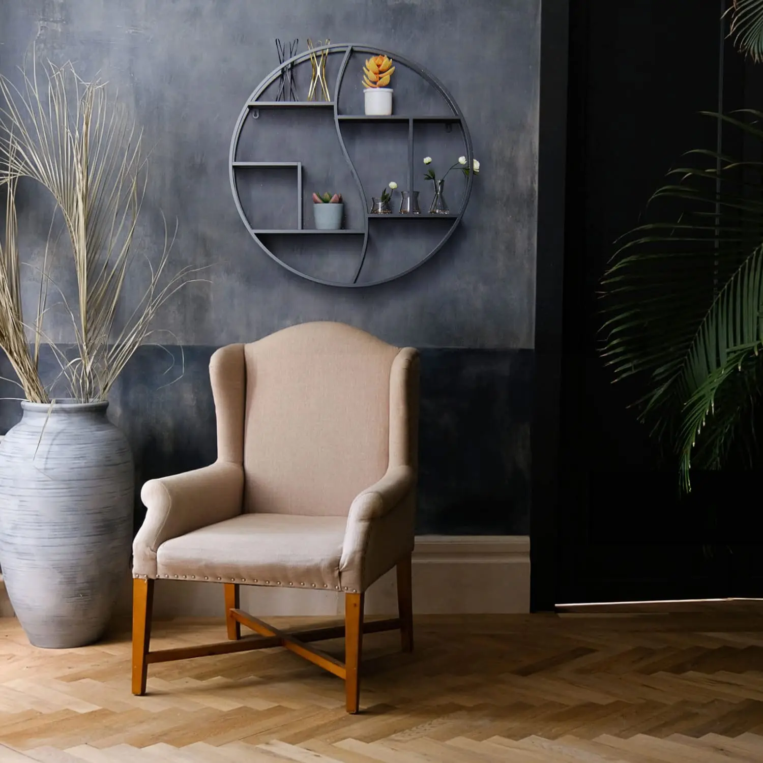 Floating Shelves Wall Mounted,Rustic Decor Wood Wall Shelf Round Metal Wall Mount Display Organizer Holder for Home Decor