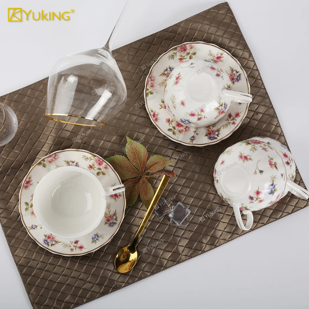 Hot sale 220ml bone china cup and saucer ceramic coffee cup for flower designs and golden lines factory direct high quality