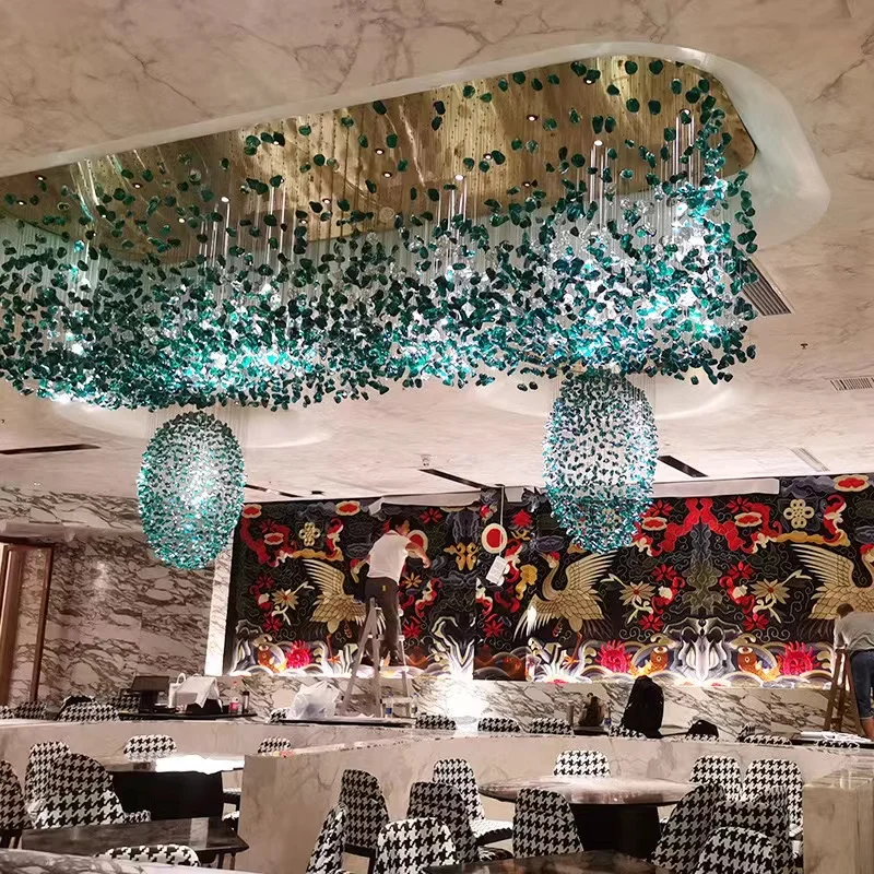 Lumind Glass decoration chandelier hotel lobby restaurant crystal stone creative lamps set manufacturing combination chandelier