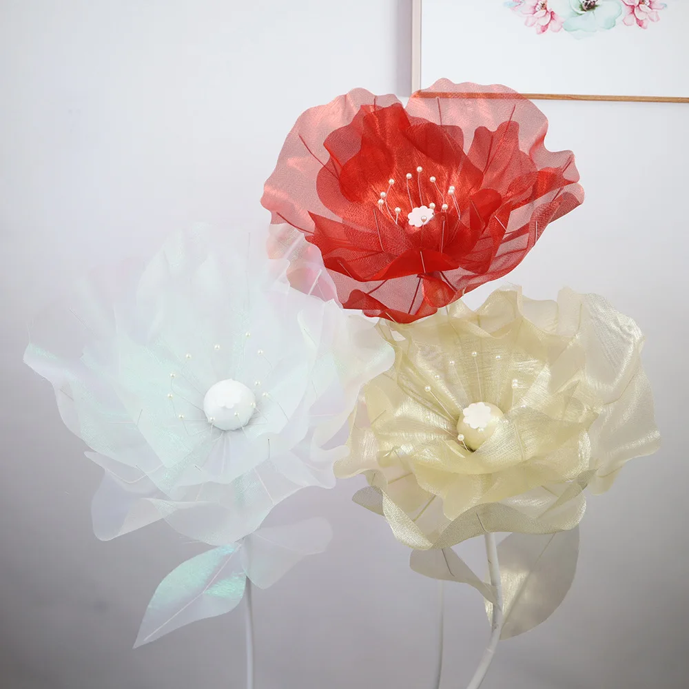 Wholesale Customized Silk Screen Cloth Giant Flower Head Customized Fabric Big Flower Organza Giant Poppy Flowers