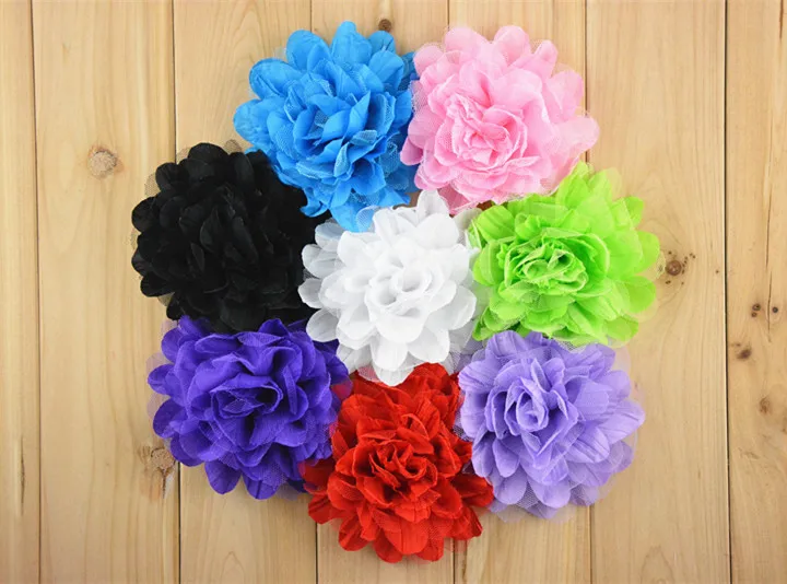 Детская плиссированная шифоновая сетчатая повязка на голову с цветочным принтом, 5 дюймов