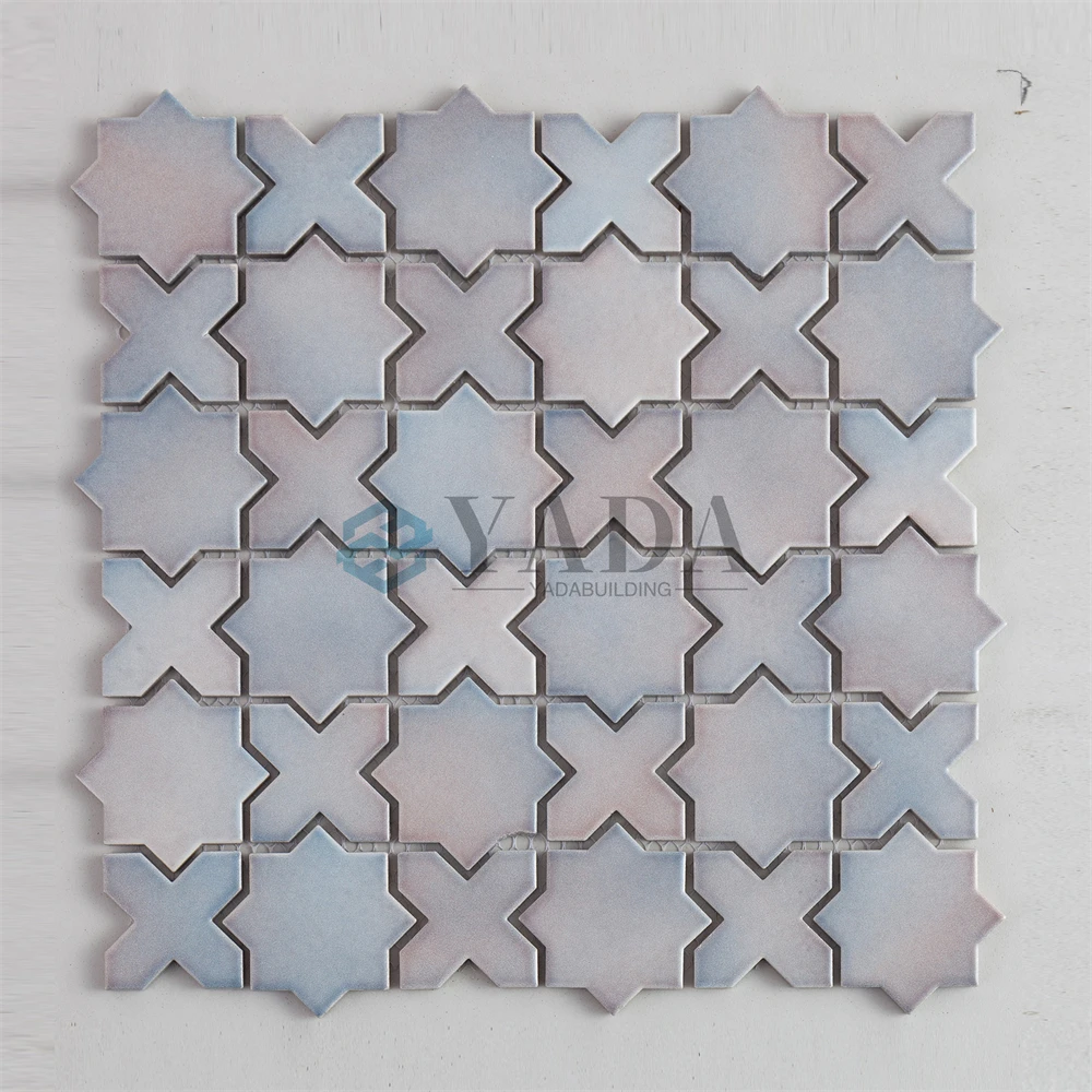 Глянцевая светло-зеленая глазурованная мозаичная керамическая настенная плитка со звездами и крестом