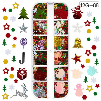 NGP232 Nail Art Designs 12 Grids Christmas Series Snowflake Snowman Elk Gift Star Crutch Sequin For
