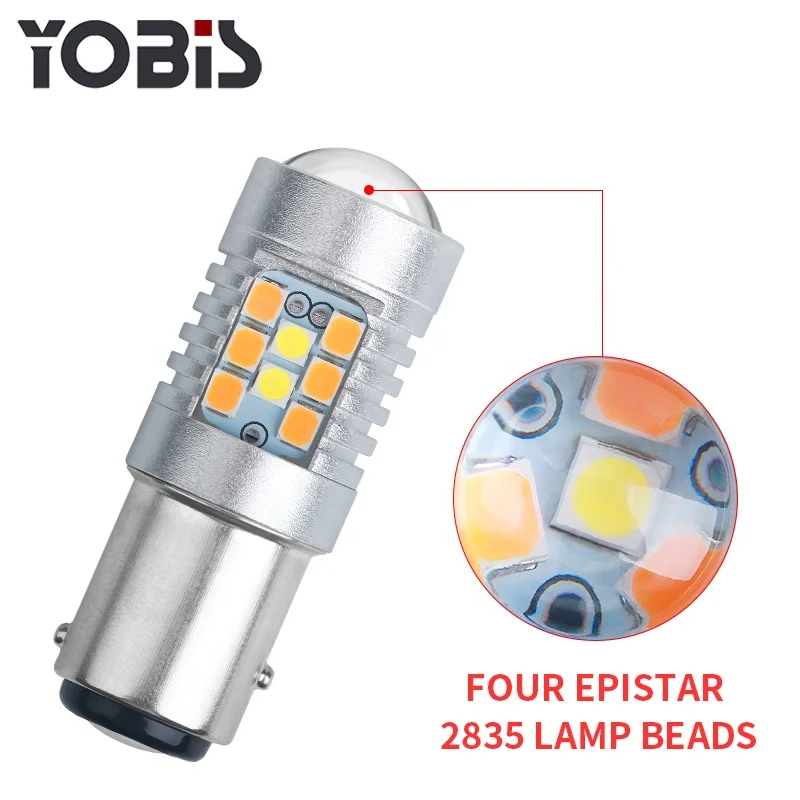 Автомобильная светодиодная лампа поворотного сигнала YOBIS 1157 3157 7443 T20, 12 в постоянного тока, двухцветная, белая, желтая, переключаемая, светодиодная, стоп-сигнал
