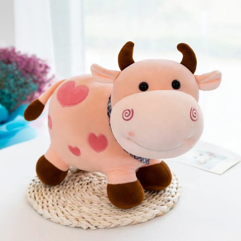 Stuffed High Quality Hot Sale Animals Plush Peluche Products Heart Embroidery Cow Grab Machine Toys Wholesale