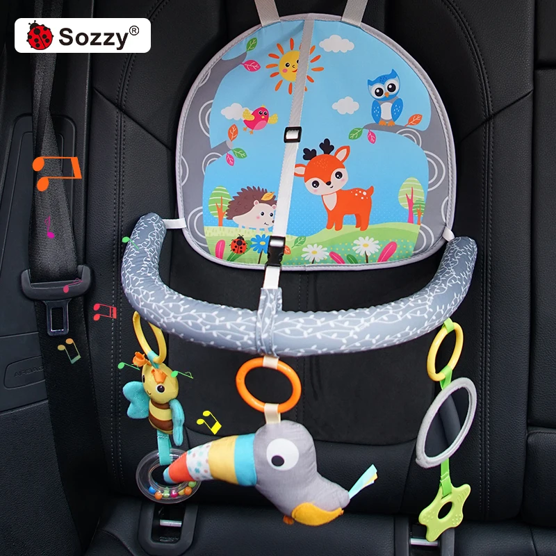 Активная Арка с музыкальным зеркалом и погремушкой, музыкальные игрушки, Двусторонняя подвеска, заднее сиденье автомобиля, игрушка