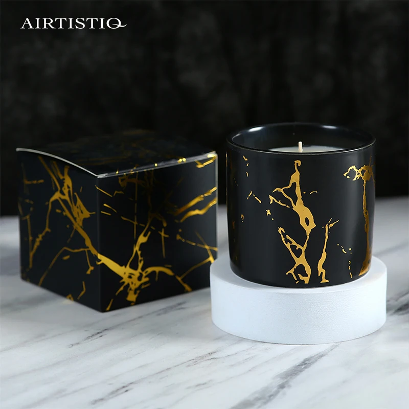 Custom logo package marble grain ceramic candle jar ceramic scented candle