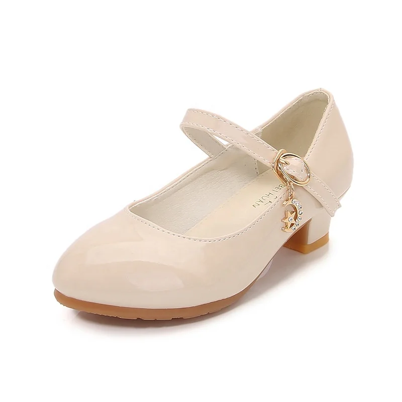 Dynamics High Quality Elegant Flash Powder Girls High-heeled Princess Shoes Korean Student White Performance Leather Shoes