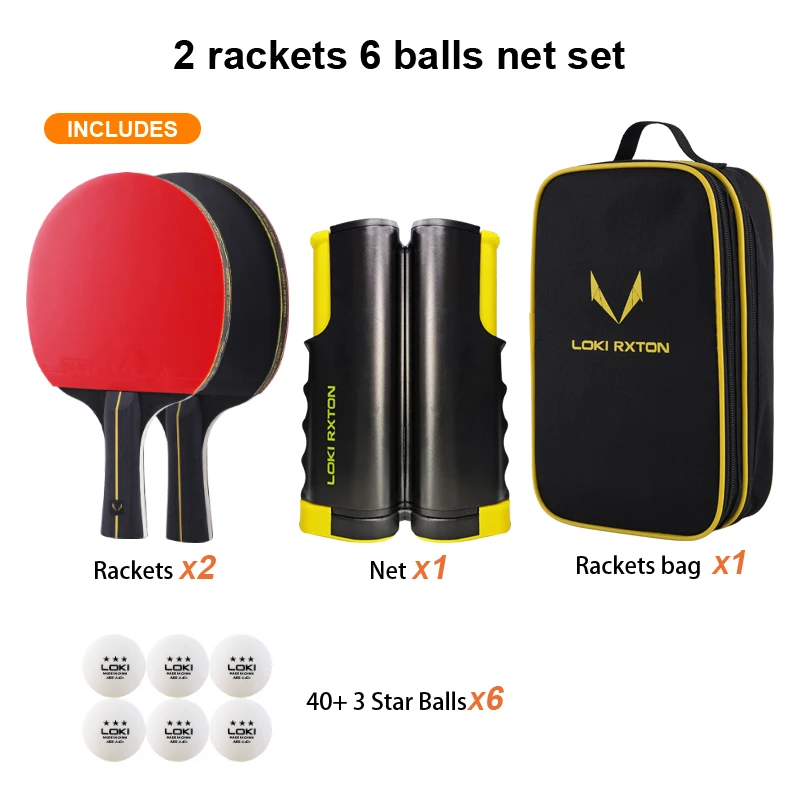 Loki Rxton Cheaper 7Ply High Quality ITTF Rubber Certification Table Tennis Racket Set With Six Ping Pong Balls And A Net