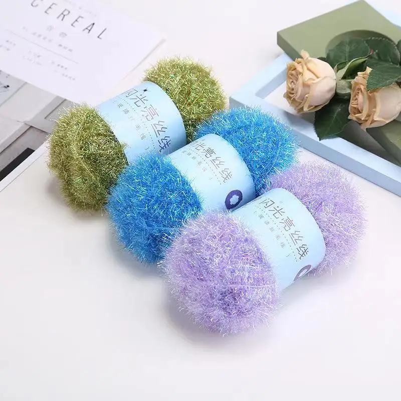 high quality Sparkle colors fancy yarn blended dish wash cloth hand knitting scrubby glass fiber yarn