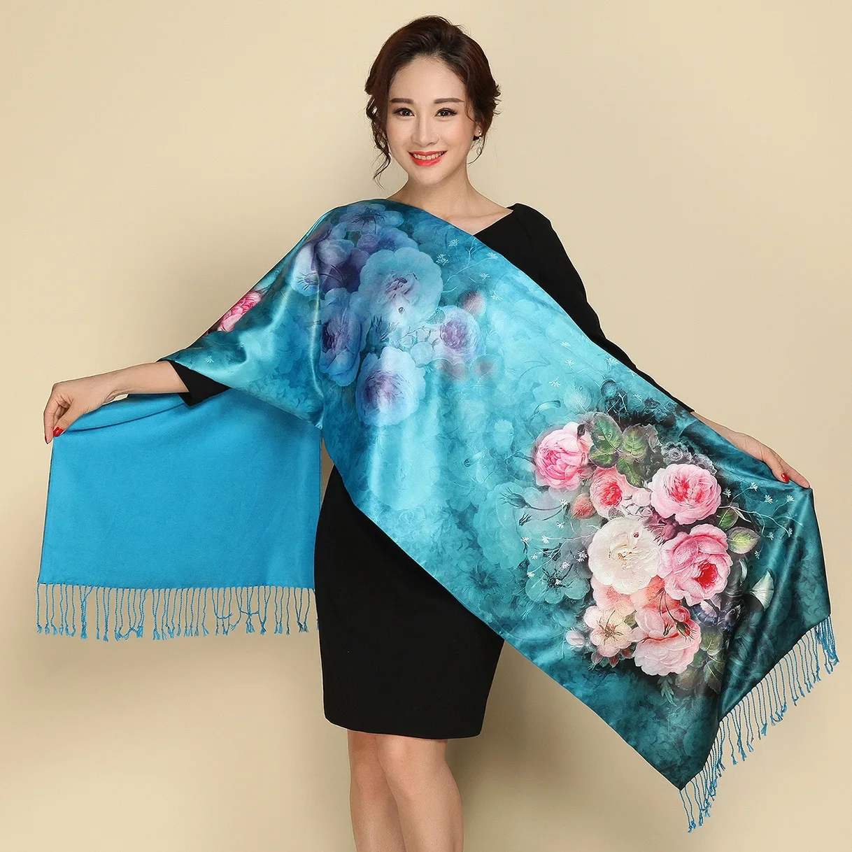 Custom Made Double-layer Long Brushed Hijab Cheongsam Autumn and Winter Real Silk Shawl Scarf