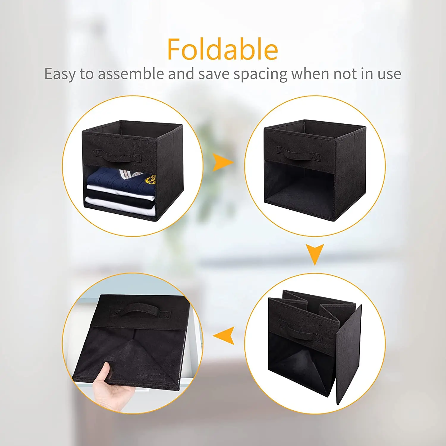 Cube storage box with transparent window, solid handle, fabric foldable storage basket