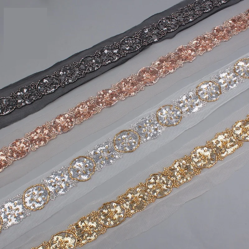 Hot Sewn Tulle Dress Garment Accessories Embellished Crystal Beads Sequin Beads Lace Trims