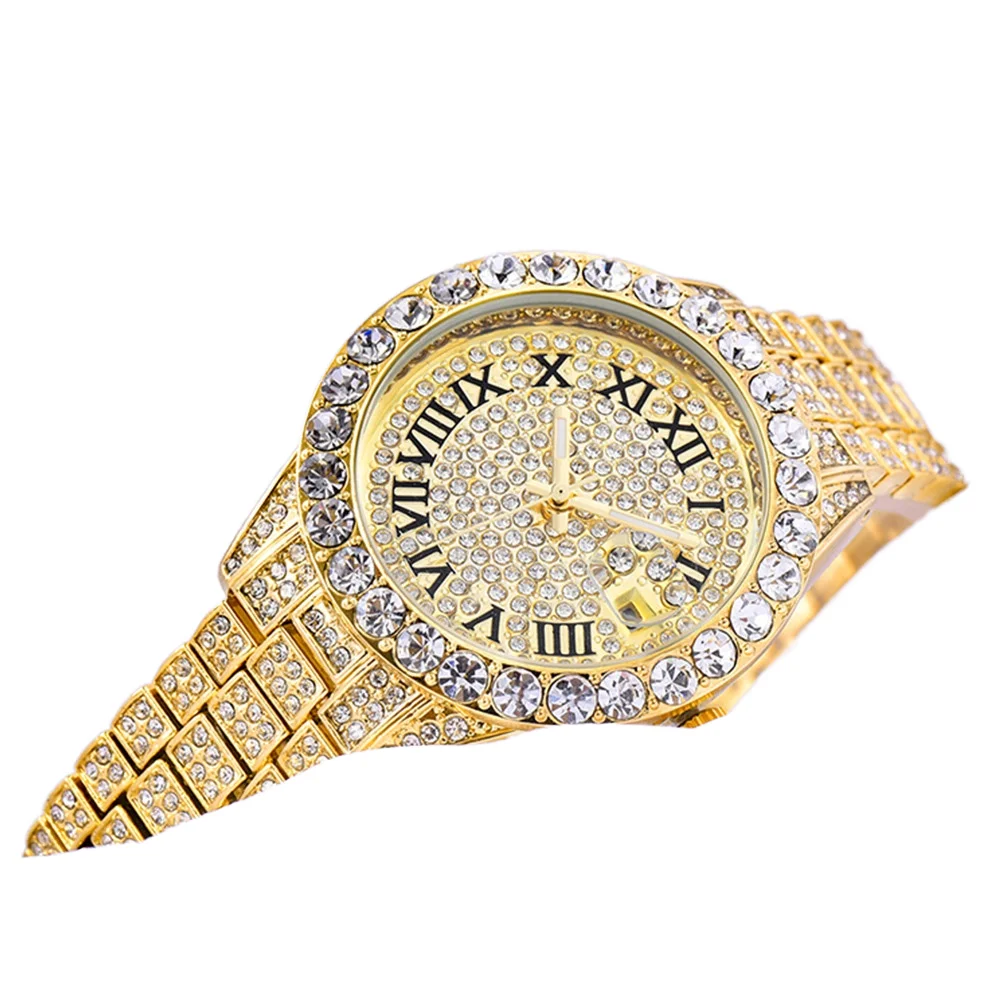 18K Real Gold IPS Nano Vacuum Plated Ladies Watch Full Crystal Diamond 36mm Analog 9mm Case Thickness Quartz Steel Buckle Luxury
