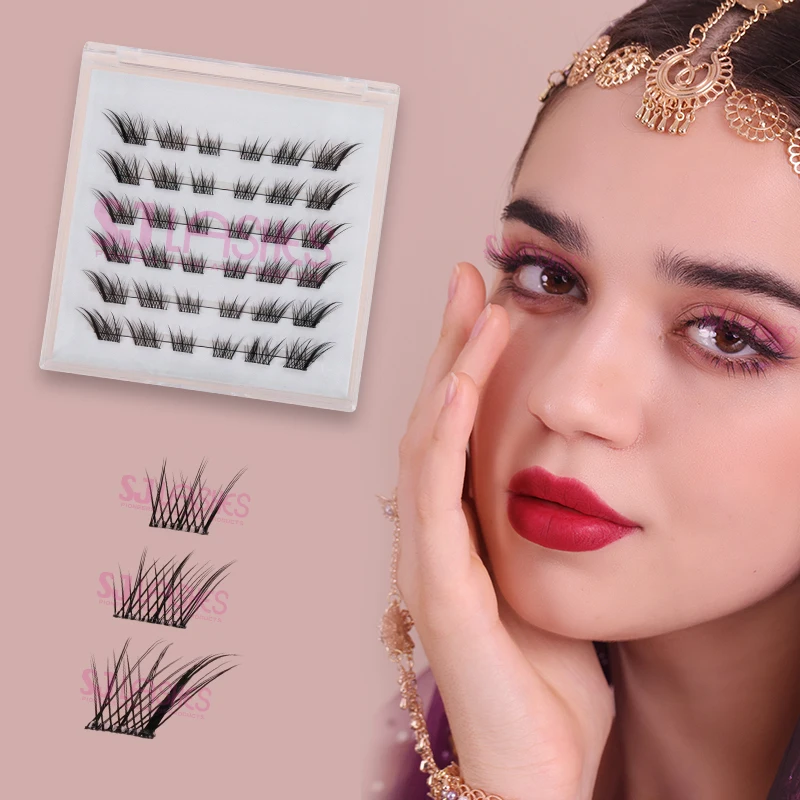 Press On Lash Cluster Foxy Eye Pre-Glued Cluster Eyelash L Curl Lightweight Prebond Pop On Cluster Lashes