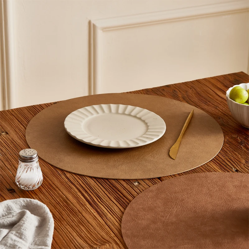 Tabletex Luxury Vintage Leather Placemat Faux Leather Placemats Waterproof Coffee Mats