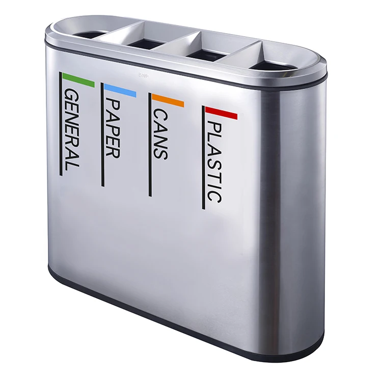 Standing Open-Top  4 Compartment Dust Bin Hotel Stainless Steel Recycle Rubbish Bin