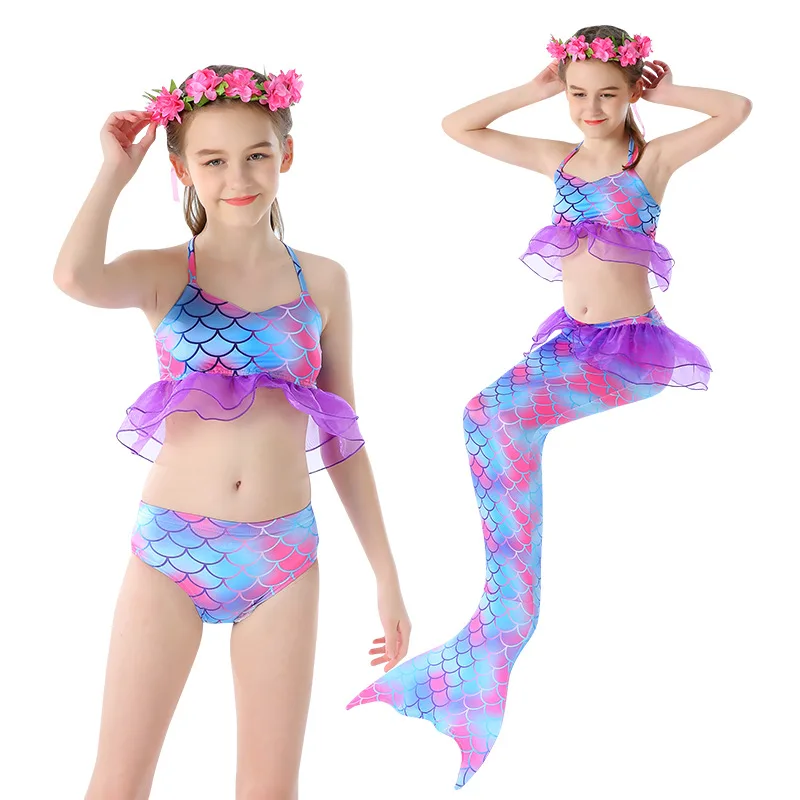 Wholesale Eco Friendly Recycle Swimwear Garment Bathing Suits Girls 3 pcs Mermaid Swimsuit Cute Young Child Bikini Kids Swimwear