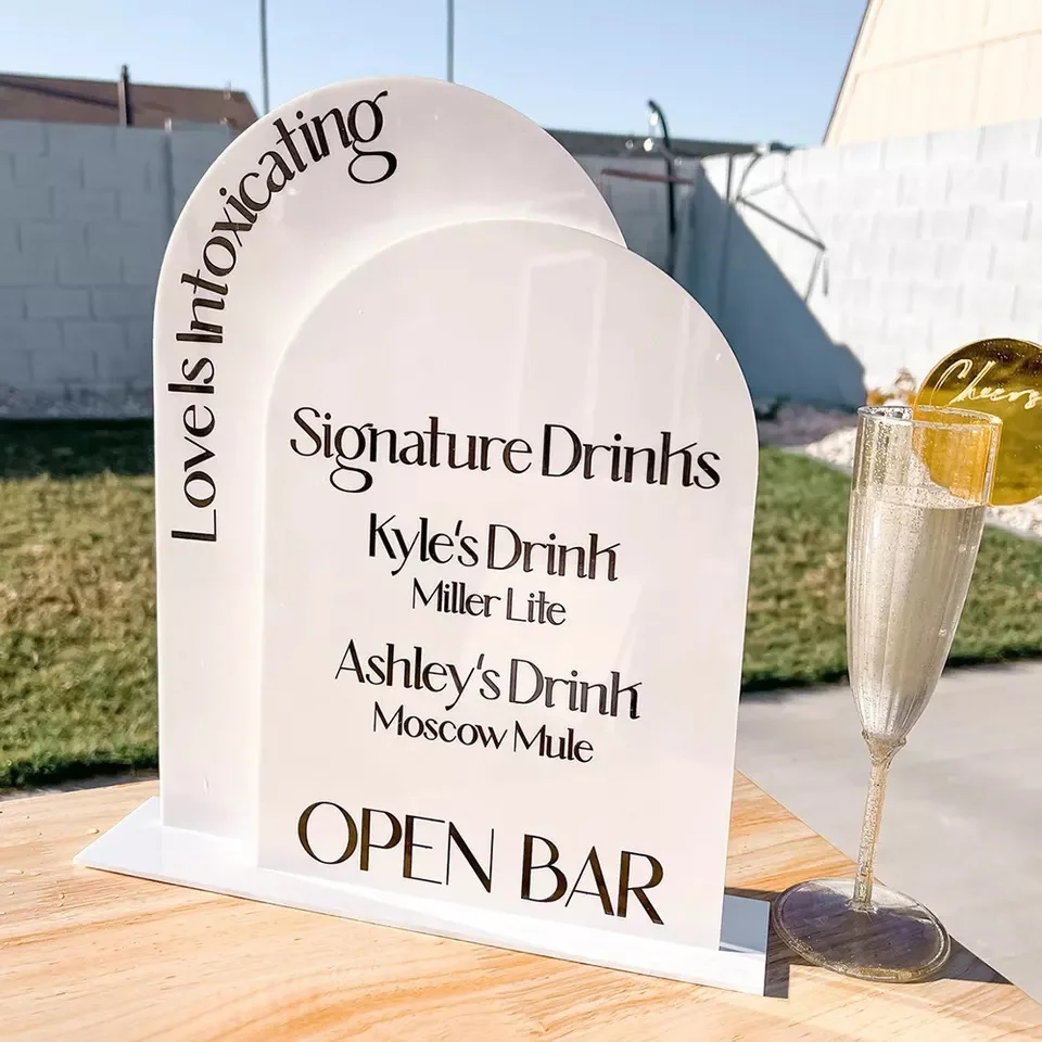 Laser Cut Acrylic Blank Signature Cocktails Drinks Sign Wedding Bar Menu Double Arch Acrylic Sign