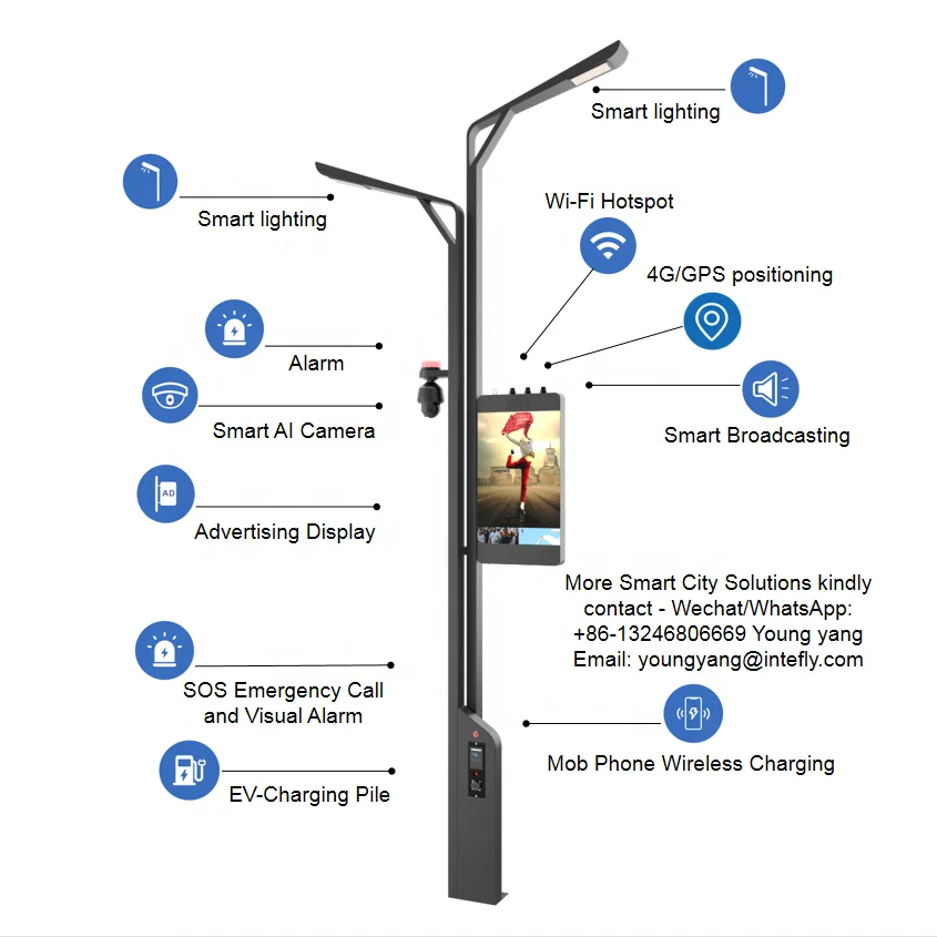 Multi-functional IOT Smart Telecom Communication Pole CCTV Camera WiFi Gateway SOS Button LED Digital Signal Display Smart City