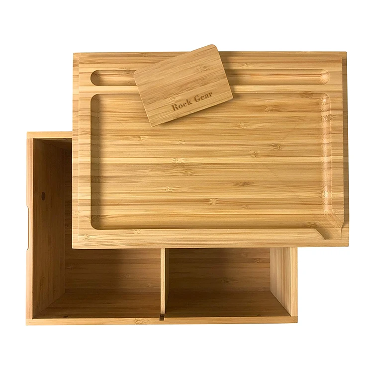 Premium Wood Bamboo Storage Stash Tobacco Box With Rolling Tray Scraper For Men