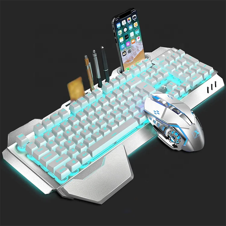 XINMENG K680 2 в 1 металлическая Беспроводная игровая клавиатура и мышь с держателем для телефона