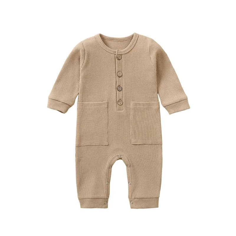 Spring Autumn Newborn Baby Boy Girl Jumpsuit Long Sleeves baby Romper Waffle Solid Color Infant Outfit Clothes