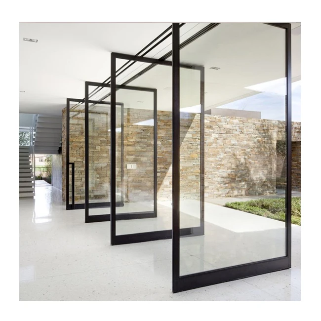 European Style Front Commercial Main Entrance Pivot Door interior Low-E Glass Single Exterior Entry Aluminium Glass Pivot Doors