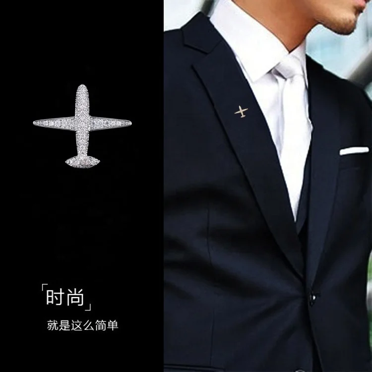 valentines day gift Cheap Men wedding Brooch Decorative Zircon airplane Pin Fashion Accessories Jewelry Gift Hijab plane Pins