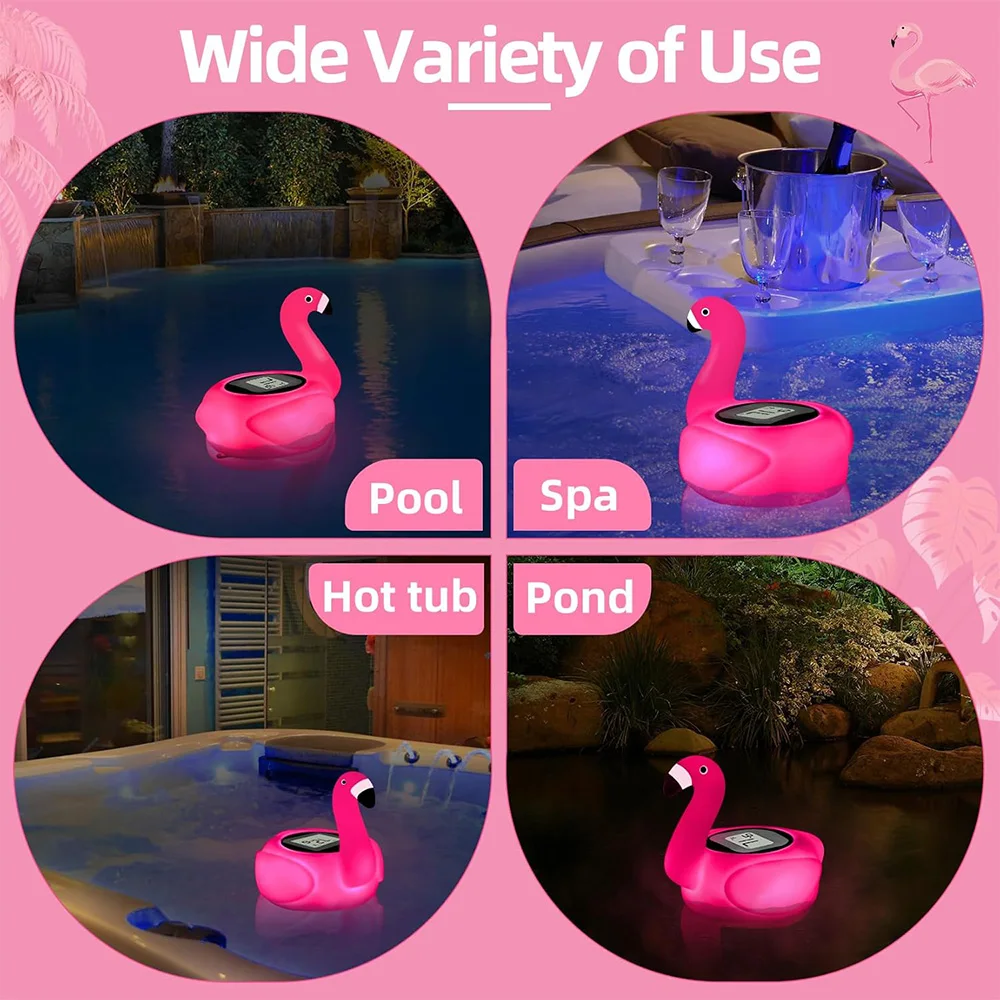 Factory Price Pool Spa Waterproof Digital Flamingo Bath Thermometer Hot tub Solar LED Animal Floating Thermometer