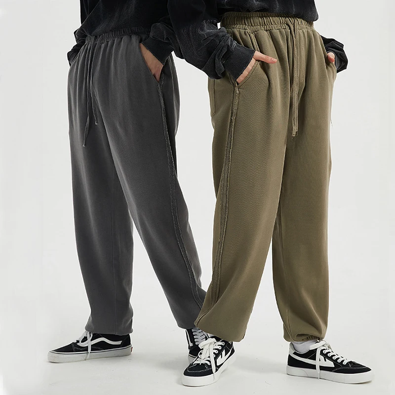 High Street Batik Washed Vintage Mens Casual Trousers Loose Wide Leg Washed Men French Terry Sweatpants