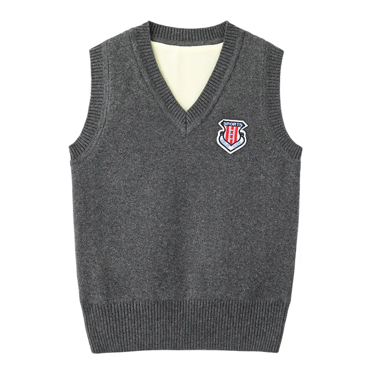OEM kids embroidered sweater in turkey vest v-neck designs sleeveless islamic korea school boy uniform sweater