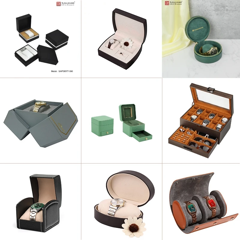 New Custom Logo Luxurious Man Business Watch Pen Earring Organizer Black Leather Handmade Watch Packaging Gift Box