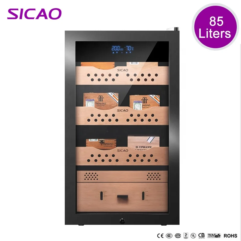
Exquisite Wooden Aluminium Electric Refrigirated Mini Small 500 Cigar Humidor With Cedar Wood 
