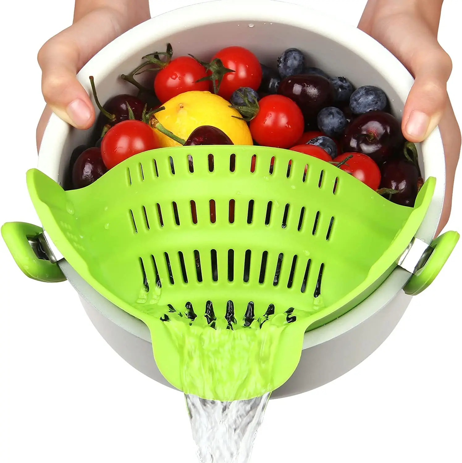 Kitchen Gadget  Pasta Drainer Pot Strain Colander Clips Cooking Basket Food Clip On Silicone Strainer