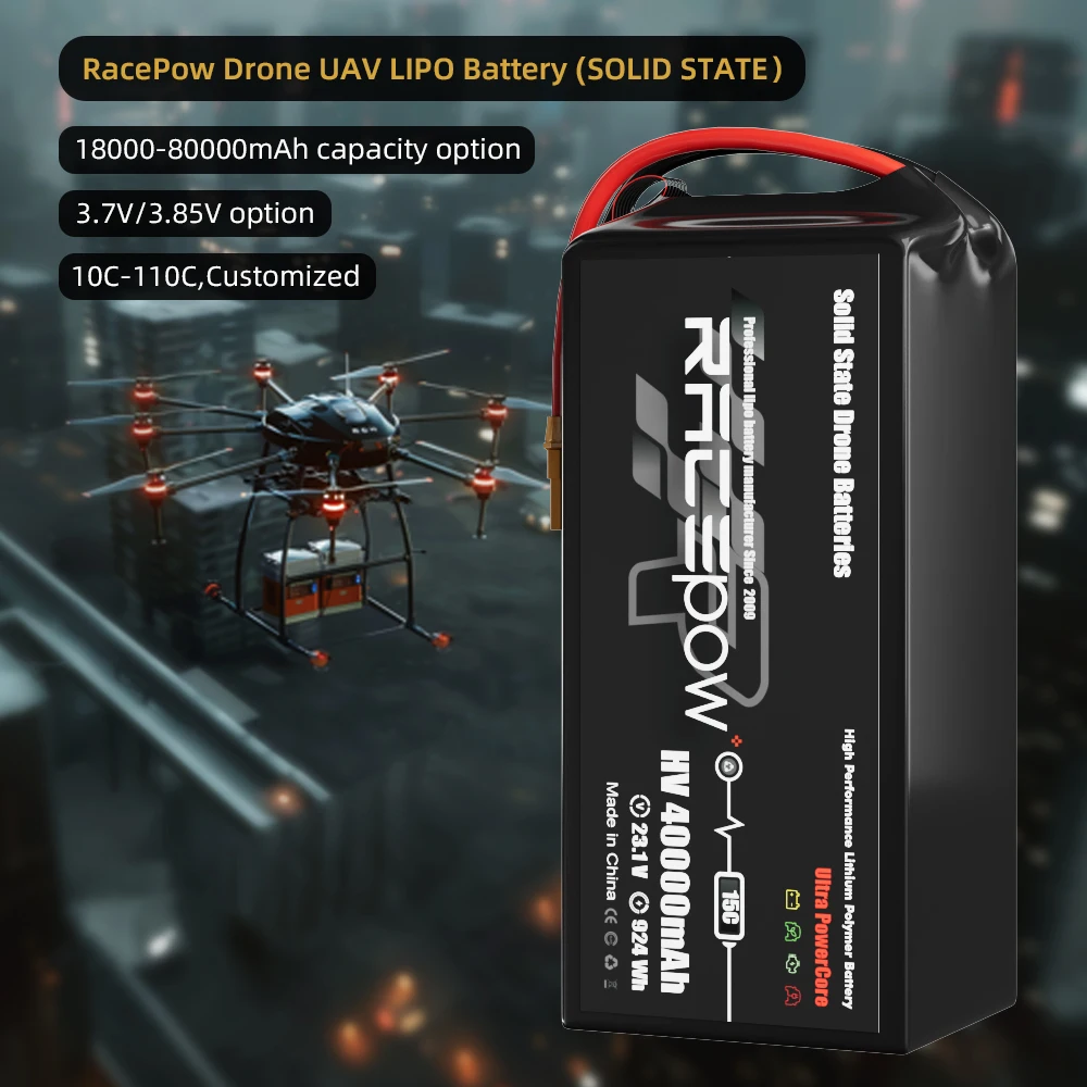 Racepow solid state battery 6S 12S 22000mAh 25000mAh 30000mAh 40000mAh Drone Uav / Industrial Uav/Fixed-Wind Vtol /Multirotor