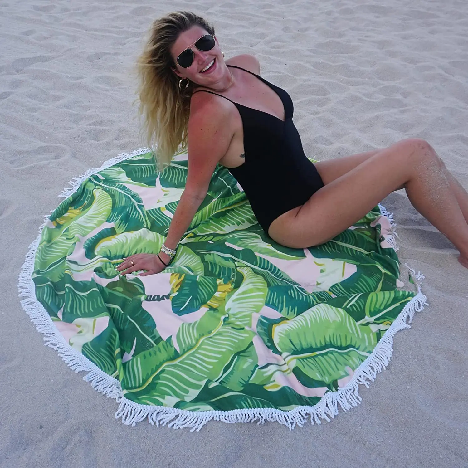 free samples summer custom design quick dry 100% microfiber round beach towel pareo with tassel fringe MOQ 50PCS CMYK print