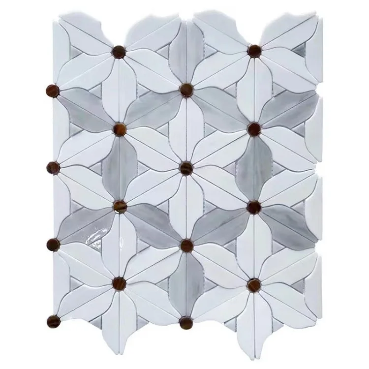 Mosaics modern Scandinavian B&B living room balcony bathroom kitchen wall and floor glass tiles look like natural marble mosaic