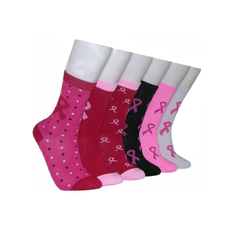 RL-B345 pink ribbon breast cancer awareness socks